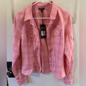 True Religion Pink Plaid Snap Button Shirt Jacket